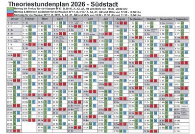 Theoriestundenplan Südstadt Fahrschule Frank Dopf, Karlsruhe